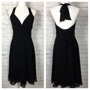 WHBM | Halter Ruched Tie Back Dress Black